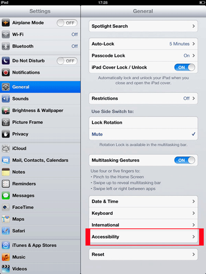 iPad Settings, General, Accessibility